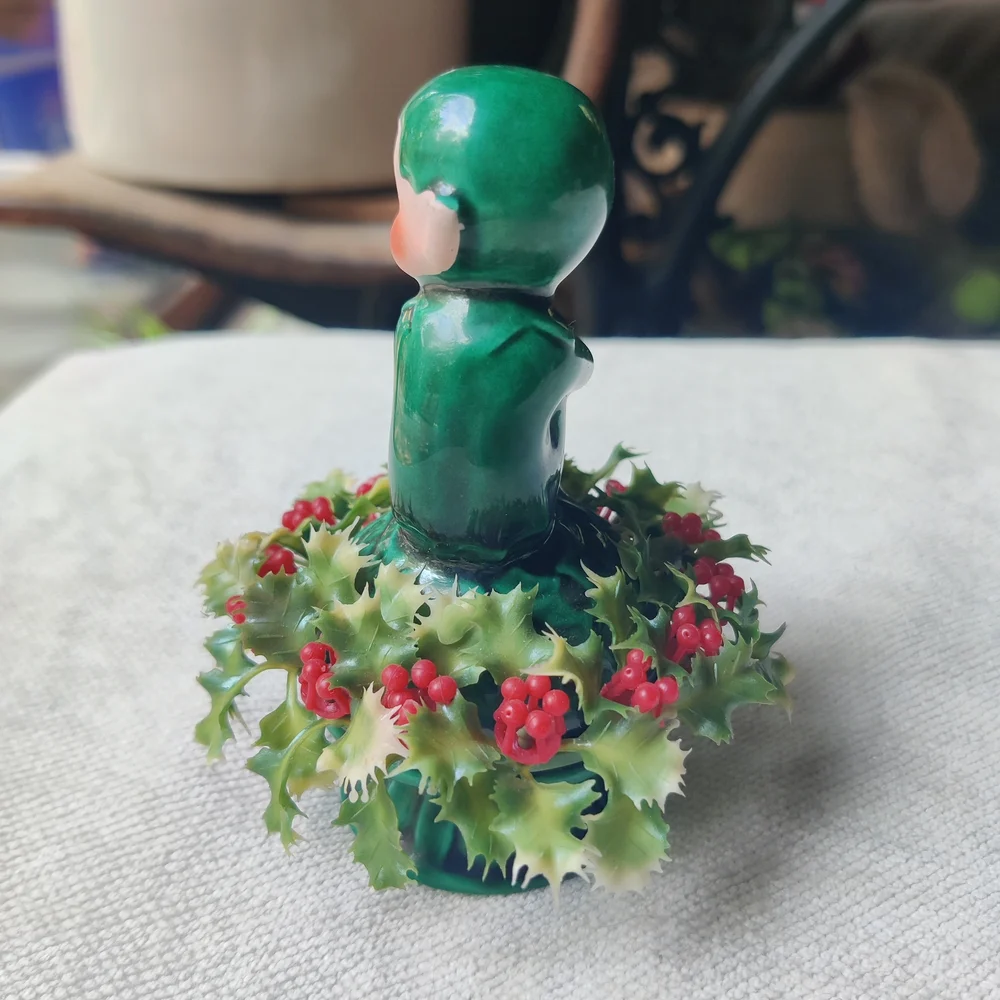 Vintage Inarco Christmas Pixie Elf on Holly Berry Figurine 4.5